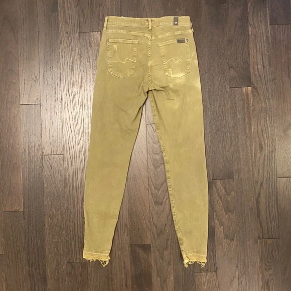 7 For All Mankind Olive Green Distressed Skinny Jeans - Picture 4 of 4